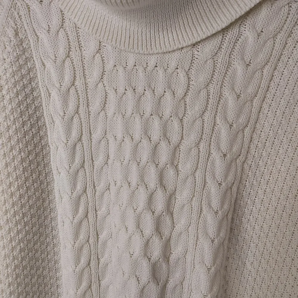 Michael Kors Heavy Cowl Neck‎ Sweater Womens Medium Cream Cable / Waffle Knit